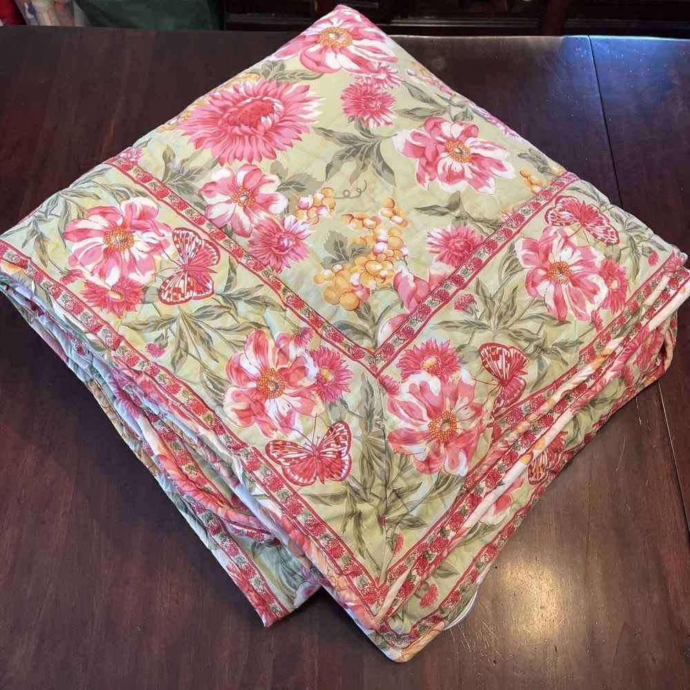 April Cornell QUEEN Size Quilt + 2 EURO Shams Pillow Cover Bedding Primavera New